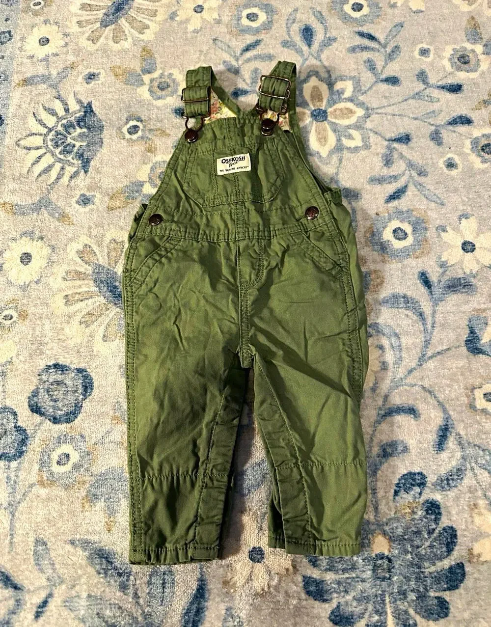 OshKosh B'gosh Green Canvas Cotton Bib Overalls One-Piece 6-9M Pockets